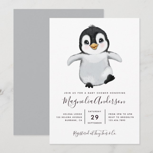Cute Penguin Baby Shower Invitation (Front/Back)