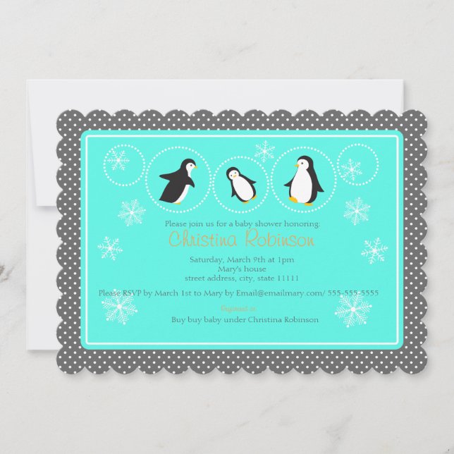 cute penguin baby shower invitation (Front)