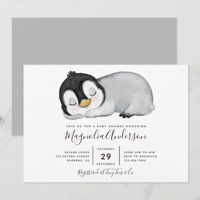Cute Penguin Baby Shower Invitation (Front/Back)