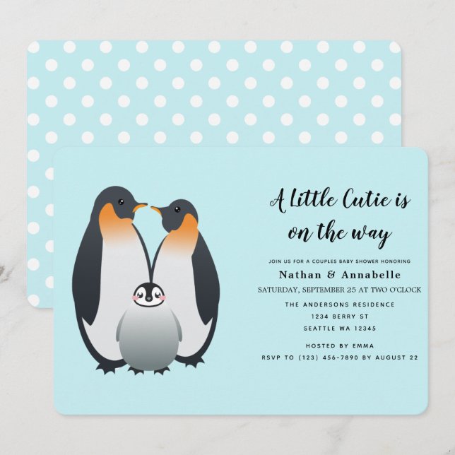 Cute Penguin Baby shower Invitation (Front/Back)
