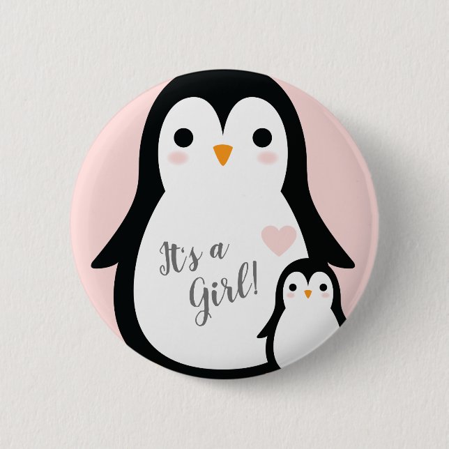 Cute Penguin Baby Shower Pink Girl 6 Cm Round Badge (Front)