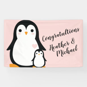 Cute Penguin Baby Shower Pink Girl Banner