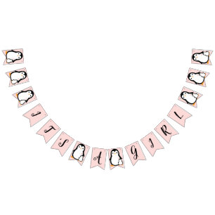 Cute Penguin Baby Shower Pink Girl Bunting