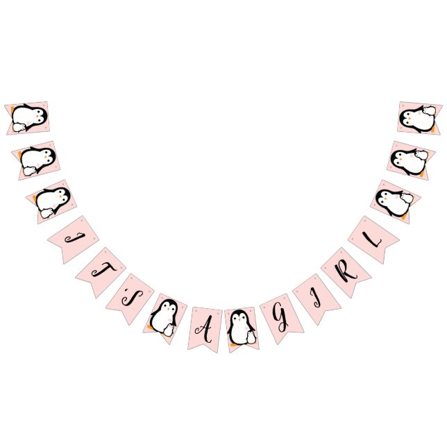 Cute Penguin Baby Shower Pink Girl Bunting (All)