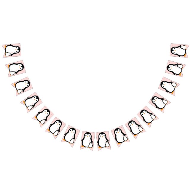 Cute Penguin Baby Shower Pink Girl Bunting (All)