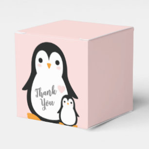 Cute Penguin Baby Shower Pink Girl Favour Box