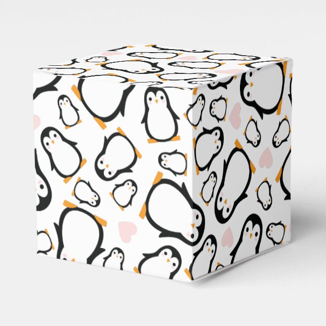 Cute Penguin Baby Shower Pink Girl Favour Box (Front Side)