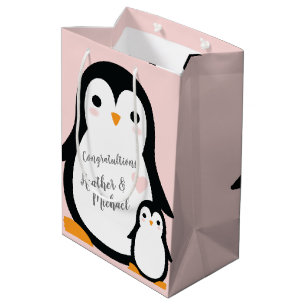 Cute Penguin Baby Shower Pink Girl Medium Gift Bag