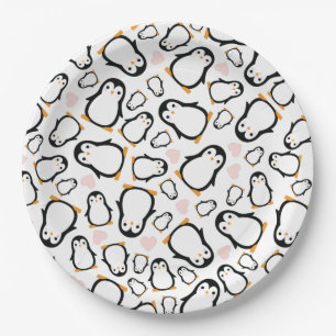Cute Penguin Baby Shower Pink Girl Paper Plate