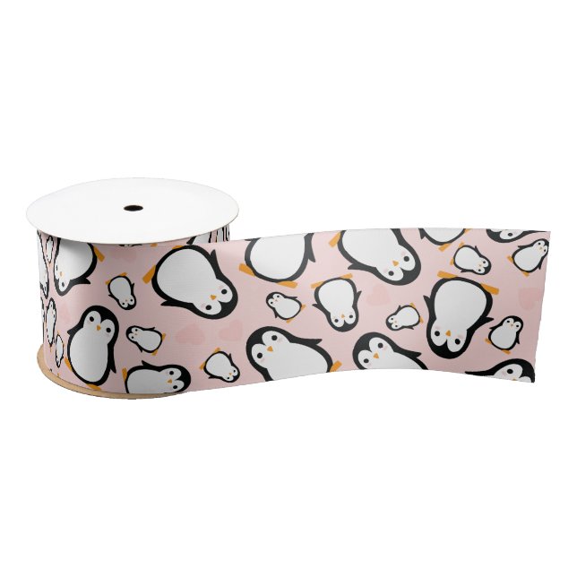 Cute Penguin Baby Shower Pink Girl Satin Ribbon (Spool)