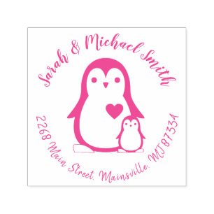 Cute Penguin Baby Shower Pink Girl Self-inking Stamp