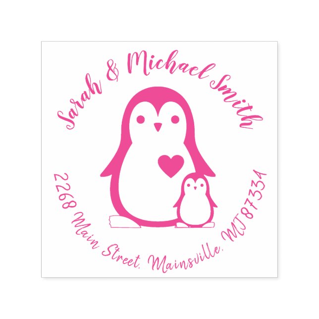 Cute Penguin Baby Shower Pink Girl Self-inking Stamp (Design)