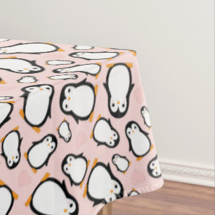 Cute Penguin Baby Shower Pink Girl Tablecloth