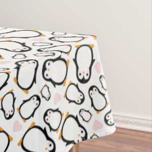 Cute Penguin Baby Shower Pink Girl Tablecloth