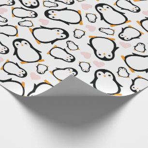 Cute Penguin Baby Shower Pink Girl Wrapping Paper