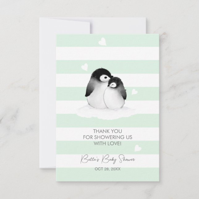 Cute Penguin Baby Shower Thank You Card (Front)