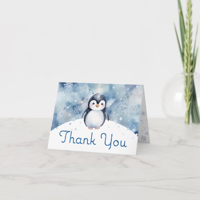 Cute Penguin Baby Shower Thank You Card (Front)
