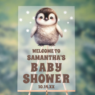 Cute Penguin Baby Shower Welcome Frosted Acrylic Sign