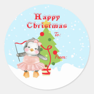 Cute Penguin Ballerina Classic Round Sticker