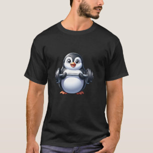 Cute Penguin Barbell Workout Fitness Funny T-Shirt