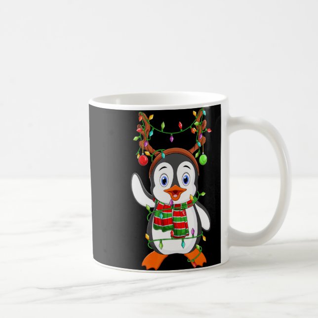 Cute Penguin Bird Xmas Lights Reindeer Hat Penguin Coffee Mug (Right)