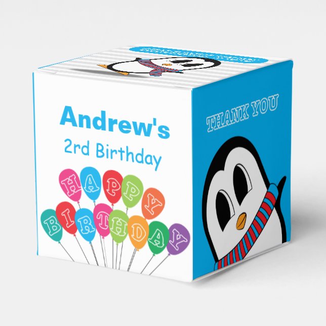 Cute Penguin Birthday Favour Box 2" x 2" (Front Side)