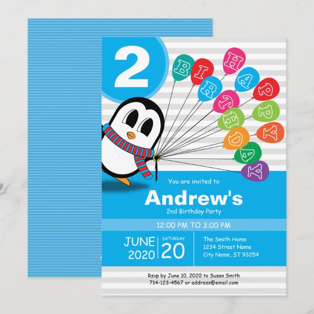 Cute Penguin birthday invitation (Front/Back)