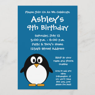 Cute Penguin Birthday Party Invitation