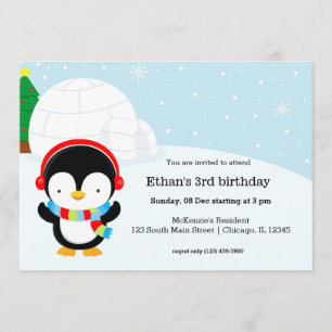 Cute penguin birthday party invitation