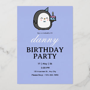 Cute Penguin Birthday Party Invitation for Kids
