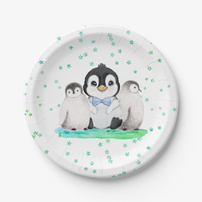 Cute Penguin Birthday Party Paper Plate (Front)