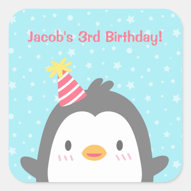 Cute Penguin Birthday Party Stickers Decorations (Front)