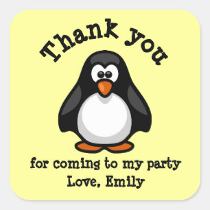 Cute Penguin Birthday Party Thank You Square Sticker