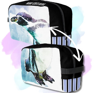 Cute Penguin Black and Blue Watercolor Travel Dopp Kit