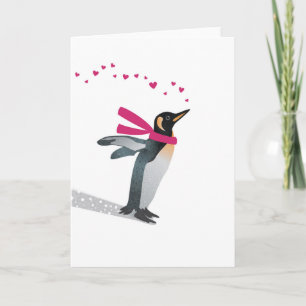 Cute penguin blowing heart kisses. holiday card