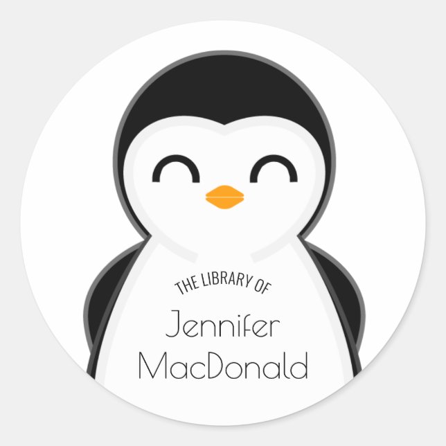 cute penguin BOOKPLATE books for baby Classic Round Sticker (Front)
