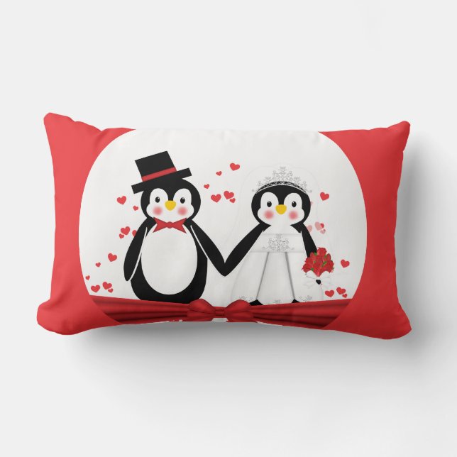 Cute Penguin Bride & Groom Wedding Throw Pillow (Front)