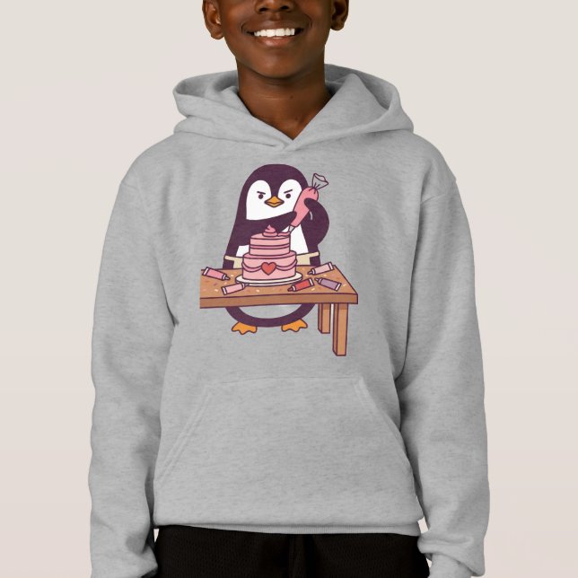 Cute Penguin Cake Valentine Kids Hoodie (Front)