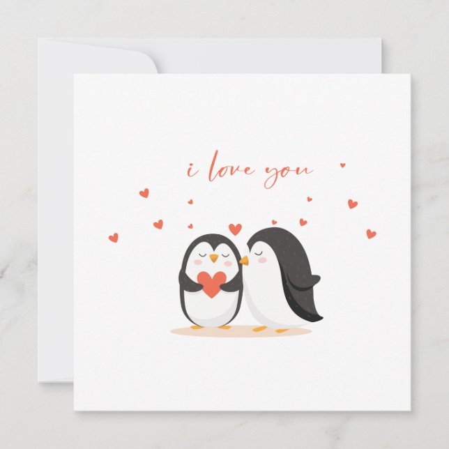 Cute Penguin Card - For Anniversary I Love You (Front)