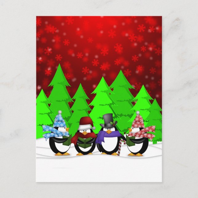 Cute Penguin Carolers Postcard (Front)