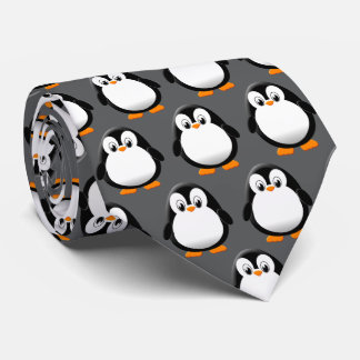 Cute Penguin Cartoon Charcoal  Tie