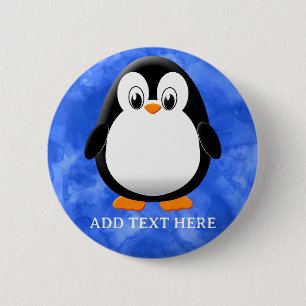 Cute Penguin Cartoon Custom Blue Watercolor 6 Cm Round Badge