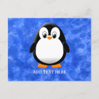 Cute Penguin Cartoon Custom Blue Watercolor