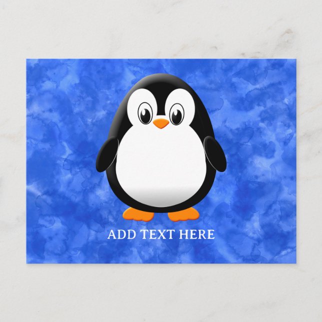 Cute Penguin Cartoon Custom Blue Watercolor Postcard (Front)