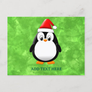 Cute Penguin Cartoon Custom Christmas Green Postcard
