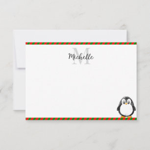 Cute Penguin Cartoon Custom Monogram Card
