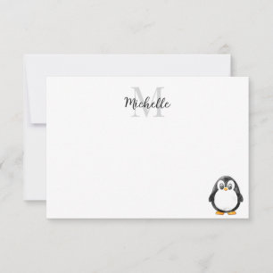 Cute Penguin Cartoon Custom Monogram Card
