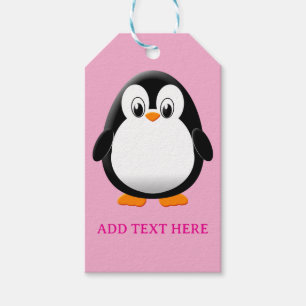 Cute Penguin Cartoon Custom Pink Gift Tags