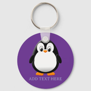 Cute Penguin Cartoon Custom Purple Key Ring