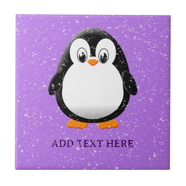 Cute Penguin Cartoon Custom Purple Tile (Front)